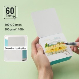 LIGHTWISH Square Watercolor Paper 100% Cotton Acid Free Cold Pressed Watercolor Sketchbook 60 Sheets 9x9cm Glue Sealed Paper Both Sides
