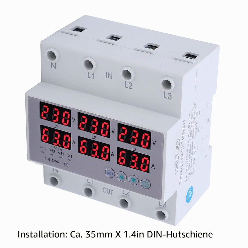 AC230-300V 3 Phase DIN Rails Voltmeter Ammeter Adjustable Surge and