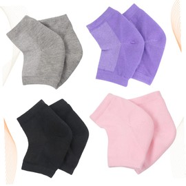 IWOWHERO 4 Pairs Moisturizing Gel Heel Socks of Breathable Ankle Socks Black Grey Pink Purple for Dry Heel Protection Washable Durable with Comfortable Fit