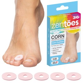 ZenToes Corn Pads for Toes, Anti-Friction Callus Cushions for Sensitive Skin, Soft Corn Cushions, Waterproof & Breathable, 36 Count