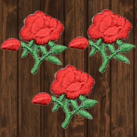 Paddys Patches Mini Red Roses Embroidered Patch — 3-Pack — Iron On