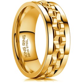 King Ring 8mm Gear Spinner Ring – Ultra Polished Fidget Ring for Men & Women Stainless Steel Ring K12 – Gold 9