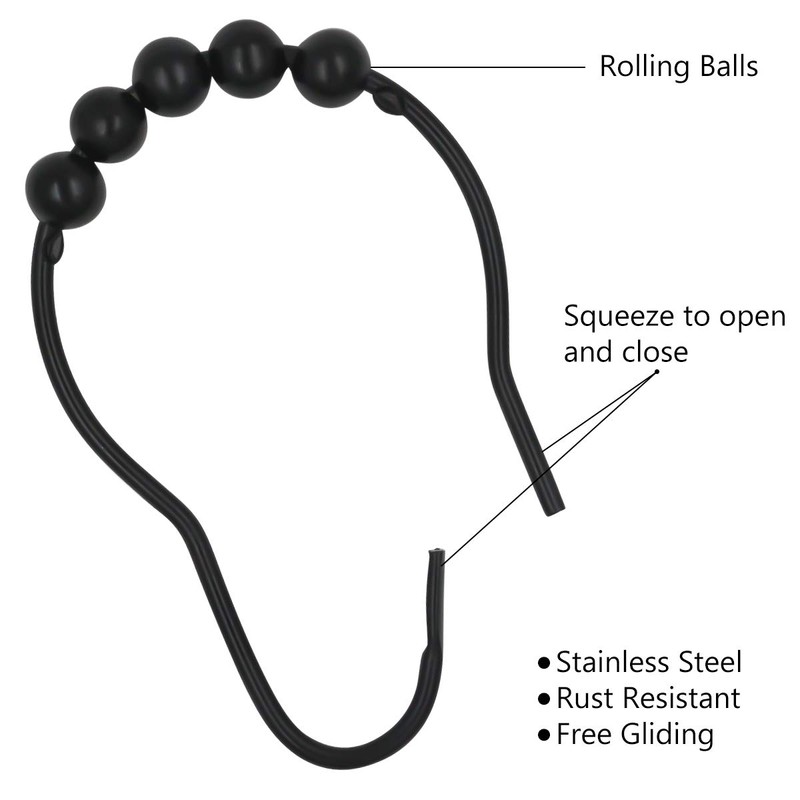 Ulable 24 Pack Shower Curtain Hooks Rings Roller Balls Shower