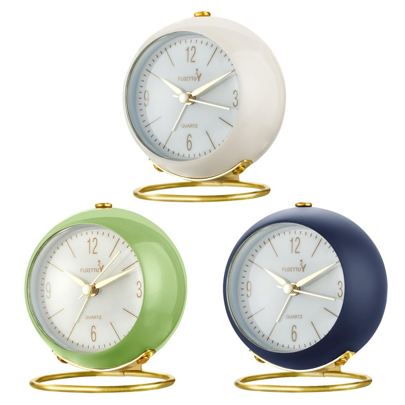 FLOITTUY Silent Table Analog Alarm Clock No Ticking, Lighted on