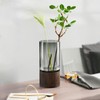 10" Tall Wood Glass Vase, Wooden Base Cylindrical Flower Vase,