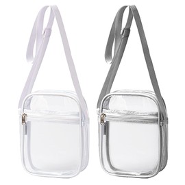 TYXHXTF Pack of 2 Transparent Bags, Women's Transparent Shoulder Bag, Small, Crossbody Shoulder Bag, Waterproof Stylish Sling Bag with Adjustable Removable Strap, White, Grey, White