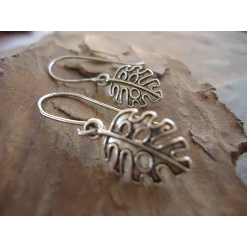 Silver leaf monstera, Monstera leaf earrings, handmade hooks