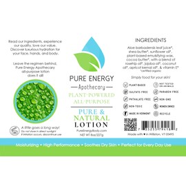 Pure Energy Apothecary Body Lotion - Pure & Natural 8 oz (Unscented)