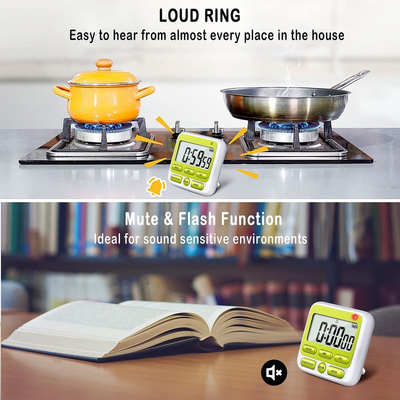 KTKUDY Digital Kitchen Timer with Mute/Loud Alarm Switch ON/Off Switch,