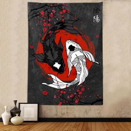 Cool Red and Black Anime Sakura Art Tapestry Wall Hanging for Living Room Dormitory Office 40x60 Inch - Color: 40*60
