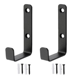 YLUNWUDE 2 Pack Heavy Duty Steel J Hook, Wall Mount Utility Hook, for Heavy Duty Garage Hooks, Storage Wall Mount, Garage Storage Utility Hooks for Extension Cord Tool Clothes Keys, Black
