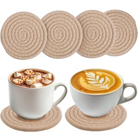 4 Pcs Round Woven Coaster, Woven Beverage Coaster Heat-Resistant Coaster for Household and Kitchen Prevent Water Rings, Heat Damage, and Scratches