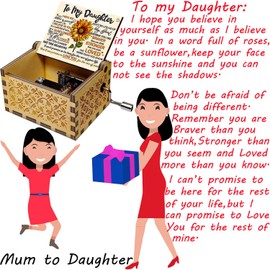 sakruda Wooden Music Box for Daughter,Gift from Mum or Dad to my Daughter,Hand Crank Melody You Are My Sunshine,Vintage Wood Musical Box Gift to my Daughter,Girls on Birthday,Christmas Day,New Year