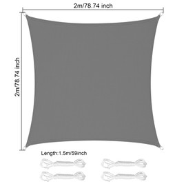 LEcylankEr Sun Shade Sail 2x2m Square PES Polyester Waterproof Sail Shade with Accessories 95% UV Block Shade Sails Sun Shades for Garden Outdoor Patio Pergola Balcony (dark grey, 2 x 2 m)