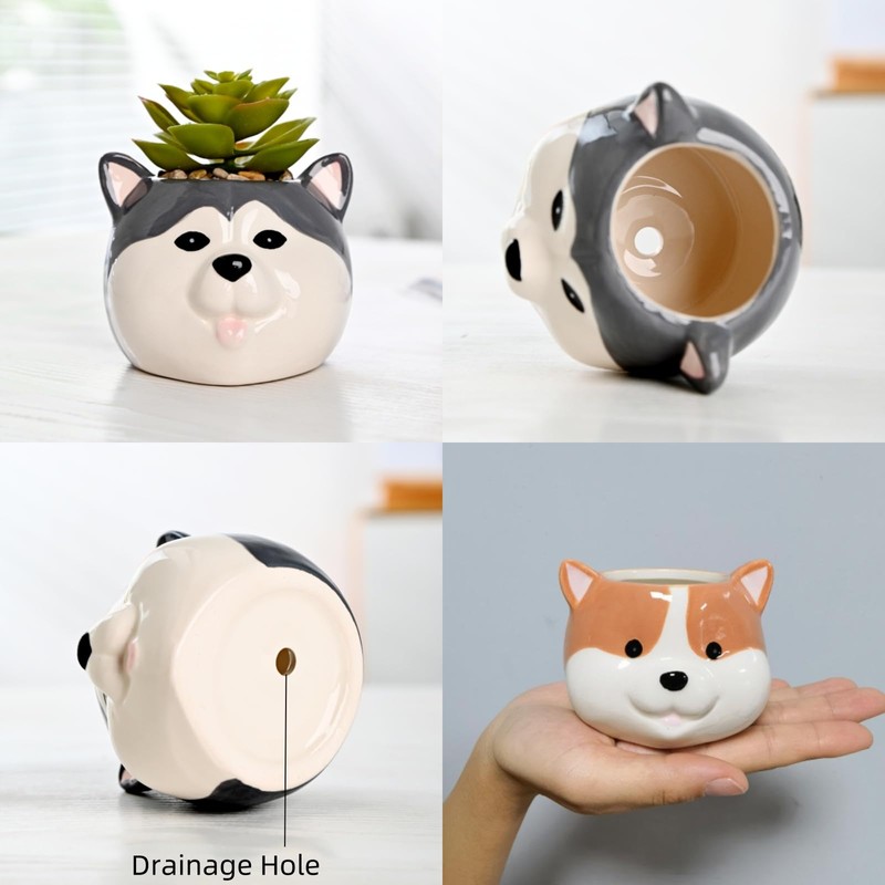 ETAKISH Dog Planter Pots - 6 Pack Ceramic Succulent Pots