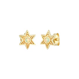 Elli Women's Stud Earrings Star Astro Vintage with Synthetic Opal in 925 Sterling Silver Gold-Plated, Sterling Silver, Opal