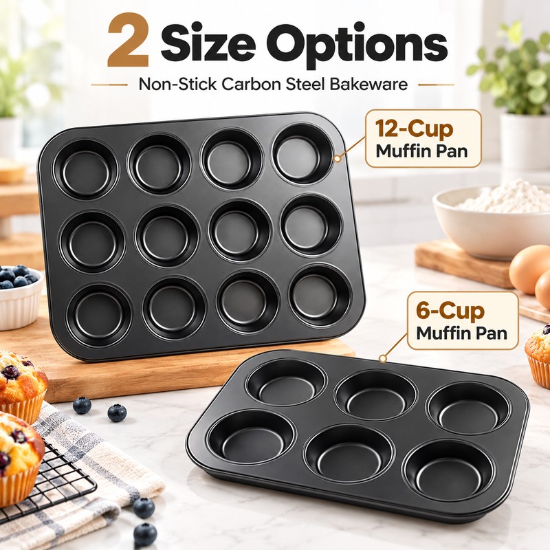 Square Muffin Pan for Home Baking – Nonstick Carbon Steel