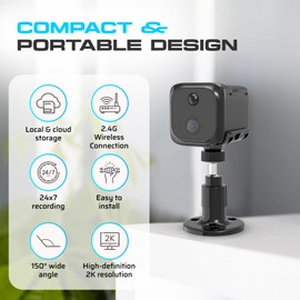 Mini V6 Indoor Security Camera Wireless for Home, WiFi Portable Cam Real-Time Surveillance for Baby, Pets, Elder with Clear Night Vision, Live Video, PIR Motion, 120-day Standby Battery, Cloud Storage