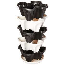 5 Tier Black & Grey Stackable Strawberry Garden - Vertical Gardening Planter Set