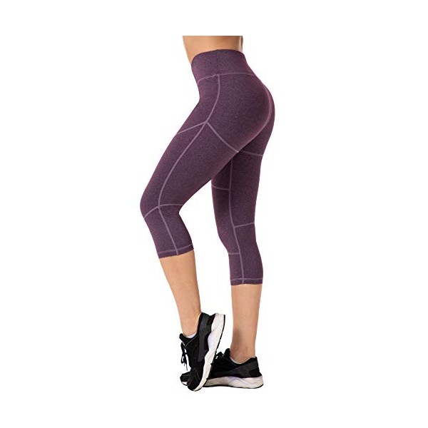 RAYPOSE High Waist Tummy Control Capri Yoga Pants w Inner Pockets for Women Workout Running Capris Leggings Non See Through for Fitness Purple-XL