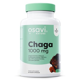 OSAVI Chaga Mushroom Extract Capsules, 1000mg, 60 Vegan Caps, Standardised 40% Polysaccharides and 30% Beta-glucans, Made by Olivit