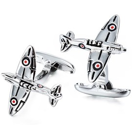 Silver Tone Airplane Cufflinks For Men With Gift Box., Metal