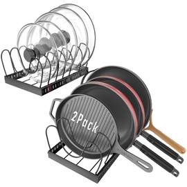 2PACK Lid Organizers for Kitchen, Pots and Pans Organizer Under Cabinet with 16 Adjustable Dividers, Countertop Lid Holder, Rust-Resistant, Tool-Free Installation, Easy to Clean