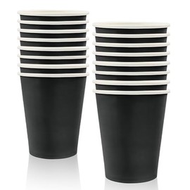 MORAINJAY 16Pcs Party Cups,Black Paper Cup for Birthday,9oz/250ml Birthday Cups Party Tableware,Solid Color Table Decors for Party,Wedding,Picnic,Black Party Supplies for 16 Guests