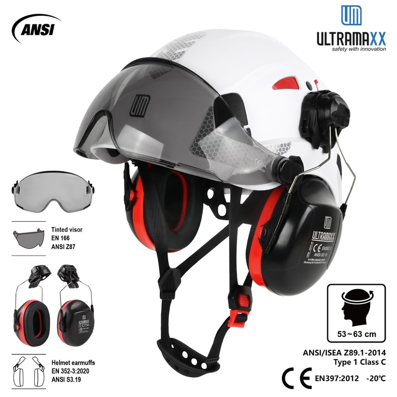 Safety Helmet Hard Hat and Ear Protection, ANSI Z89.1 Approved