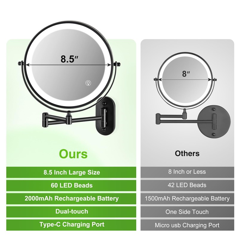 VORREMIRR Wall Mounted Makeup Mirror: 1x/15x Magnifying Mirror with 8.5"