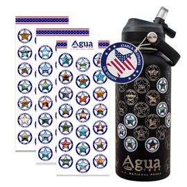 AguaTrek Stars and Stripes National Parks Water Bottle with Stickers | 32 Oz Insulated Wide Mouth Stainless Steel Bottle | 2 Lids (Straw & Spout) | BPA-Free and Leak-Proof | Gift-Ready Box [Black]