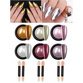 AIJIMEI Nail Chrome Powder - Sparkling Brilliance,Chrome Nail Powder Effortless Application, Nail Art Unmatched Durability Gold Mirror Metallic Chrome Powder for Nails (Six color, 10ml)