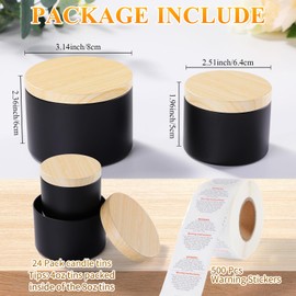 Otoolling 24 Pack Black Candle Tins Vessels with Warning Labels, 12 Pcs 8oz and 12 Pcs 4oz Small Empty Bulk Candle Containers Jars with Lids and 500 Stickers for Making DIY Candles Gift