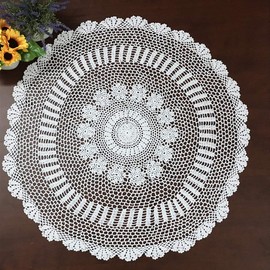 Hetao 100% Cotton Handmade Crochet Round Tablecloth Doilies Lace Table Covers,White, 27 Inch