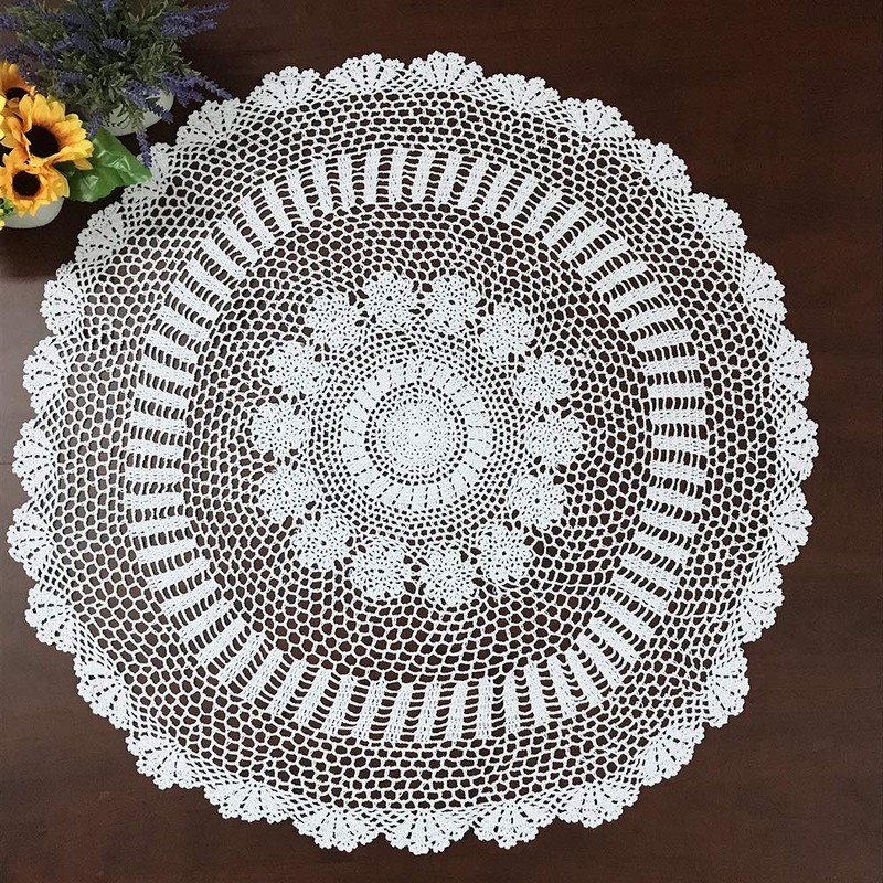 Hetao 100% Cotton Handmade Crochet Round Tablecloth Doilies Lace Table