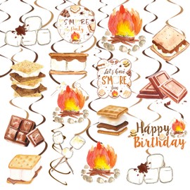 S'More Party Hanging Swirls S'More Birthday Party Decoration 20pcs Bonfire Camping Themed Swirl Ceiling S'More Party Hanging Streamer for Campfire Camper Party Baby Shower Supplies
