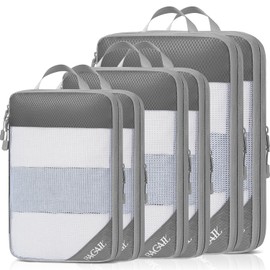 BAGAIL 6 Set Compression Packing Cubes, Ultralight Expandable Packing Organizers for Carry on Travel Luggage-Grey