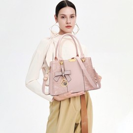 KKXIU 3 Zippered Compartments Purses and Handbags for Women Top Handle Satchel Shoulder Ladies Bags (G-Embossed Pink Flower 2)