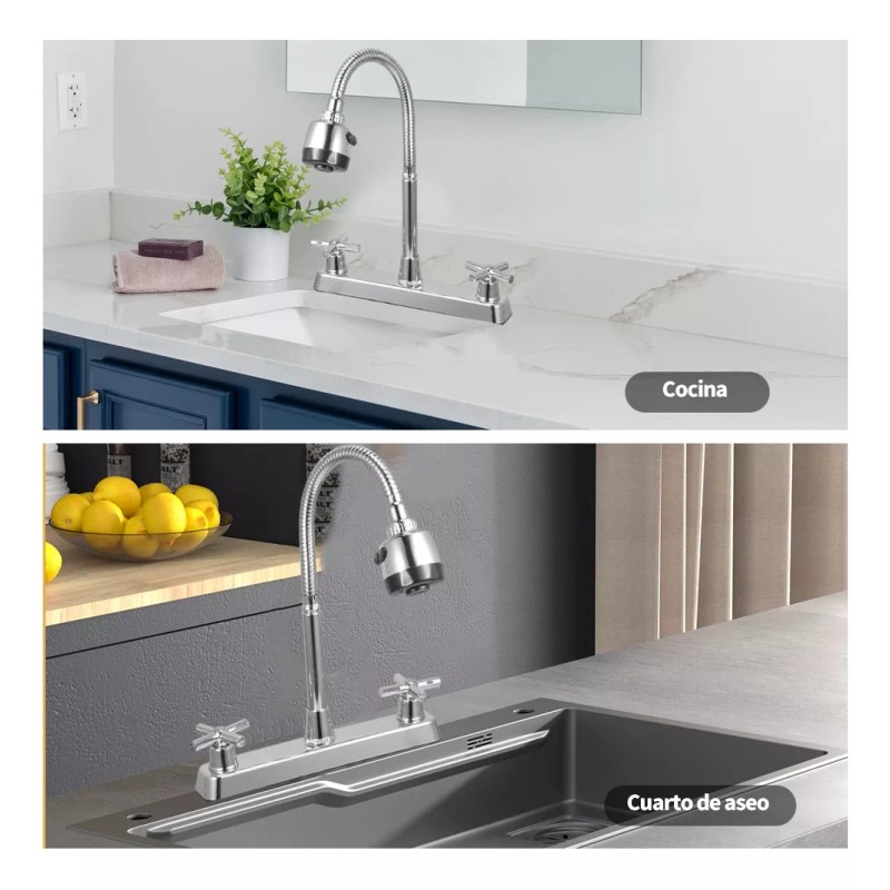Kirotla Grifo Mezclador Doble Comando Flexible Para Cocina Fregadero