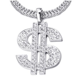 COOLSTEELANDBEYOND Hip Hop Punk Large US Dollar Money Sign Pendant with Rhinestones Necklace for Men Women(CA)