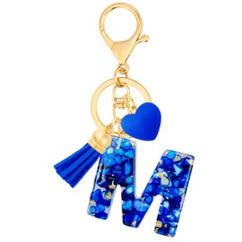 ANHBKAR Royal Blue Initial Keychains for Women with Cute Heart Resin – Alphabet Letter M Keychain for Bag, Backpacks, Purse or Car Key (M-ROYAL)