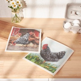 Farmhouse Set of 2 Chickens Swedish Dishcloth Set