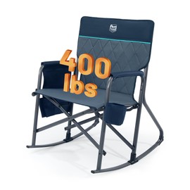 TIMBER RIDGE Folding Rocking Camping Chair, 400lbs Capacity Portable Oversized Outdoor Rocker with Hard Armrests, Cup Holder & Side Pocket, Quick-Fold Design for Outdoor, Patio, Lawn, Blue