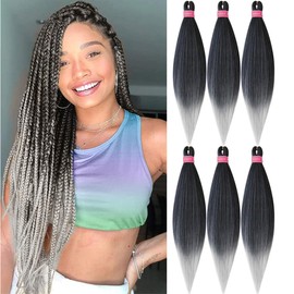 Pre Stretched Braiding Hair Extension Synthetic Soft Prestretched Braids Hair for Women (Black/Silver, 20 Inch)