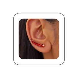 Cybche Boho Crystal Ear Climber Earrings Gold Ruby Earrings Red Crystal Earrings Cz Crawler Earrings Ruby Gemstone Earrings Jewelry for Women