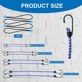 BULLITT 12PCS Heavy Duty Bungee Cords with Hooks(2*16"+2*24"+2*32"+2*40"+4*Tarpaulin Bungees Balls) Multi-Purpose Weatherproof & UV-Resistant Elastic Bungee Straps for Camping,Securing Luggage, Tents