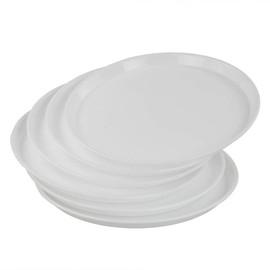 Ponpong 13.7 Inch Round Plastic Serving Trays Platters, White, 6 Packs