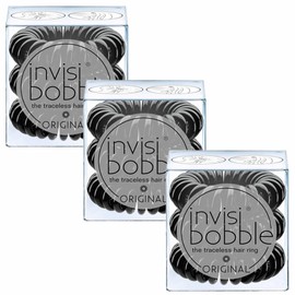 FNX 9 x Invisibobble Original Traceless Hair Ring for Women & Girls | Spiral Shape Holds Hair in Place - No Brittle Hair, Split Ends, Folds or Kinks | For Thick & Thin Hair & Waterproof | Black