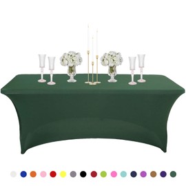 6ft Spandex Tablecloths Stretchable Tablecloth Dark Green for Rectangle Table,Washable Fitted Table Cloth Spandex Stretch Patio Table Cover for Event,Wedding,Banquet,Chrismas Party,Covering Stalls