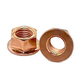 25 M10-1.25 Flange Exhaust LockNut Copper Plated 14mm Hex